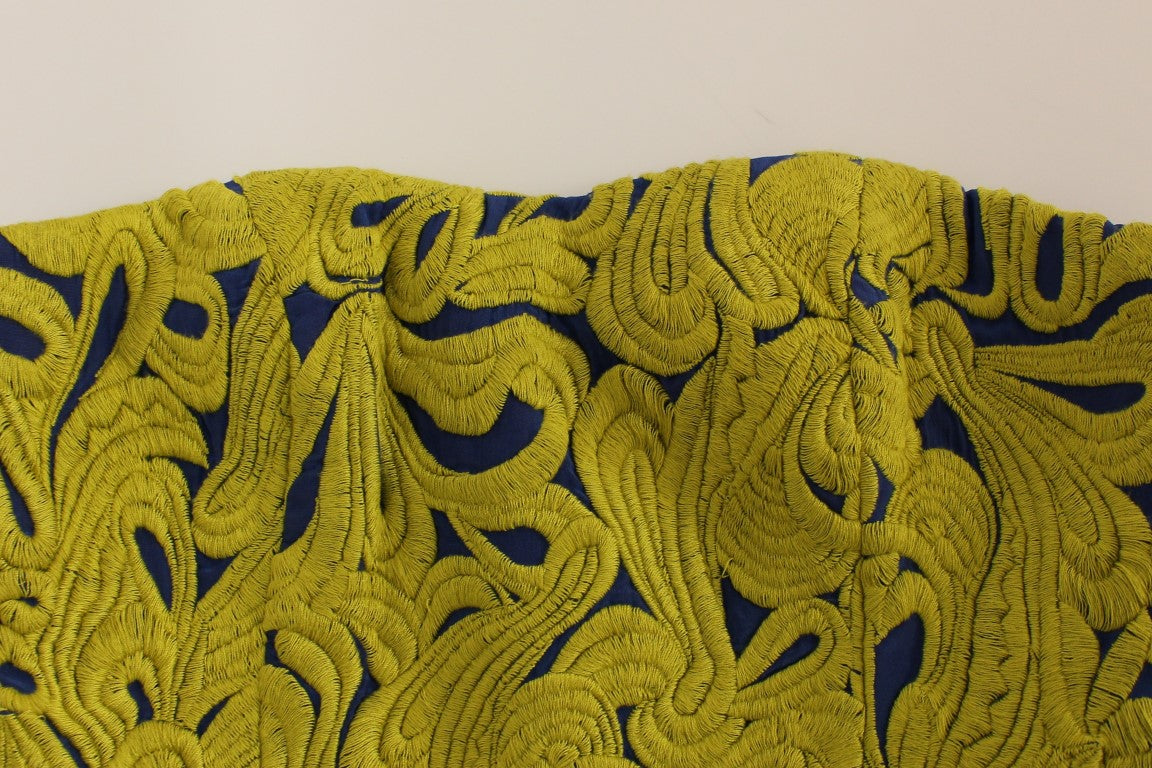 Blau-gelbes trägerloses Bubble-Mini-Etuikleid