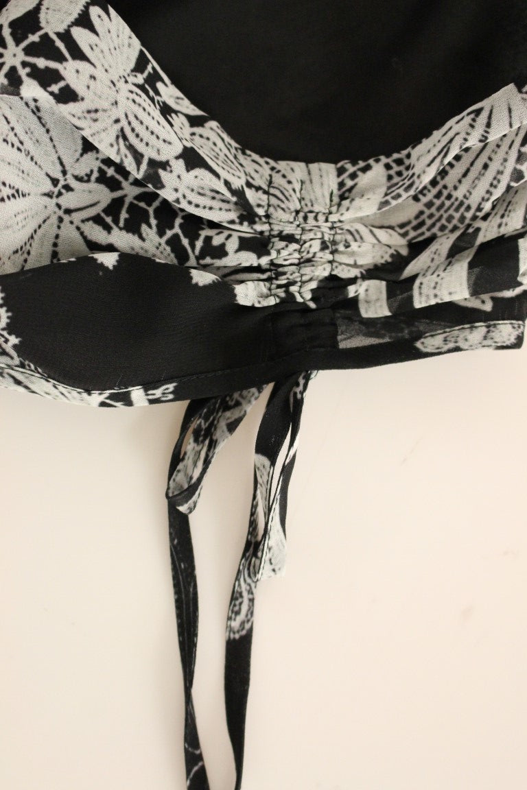 Schwarzes Cocktail-Etuikleid aus Seide mit Blumenmuster