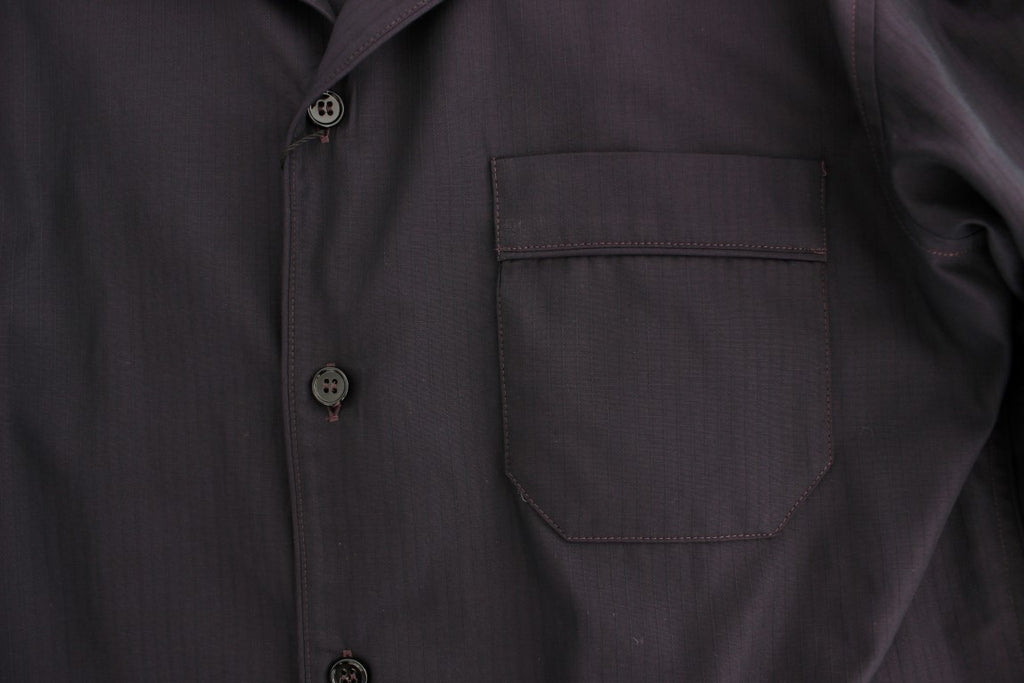 Lila gestreiftes Pyjama-Lounge-Shirt aus Baumwolle