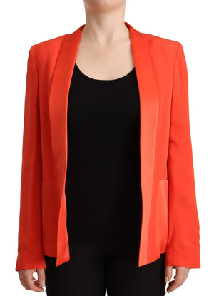 Orangefarbene Acetat-Blazerjacke mit langen Ärmeln und Taschen