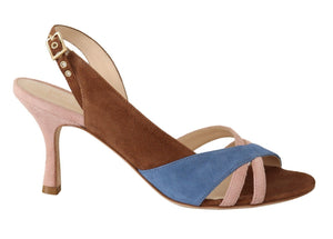 Mehrfarbige Wildleder-Slingback-Sandalen mit Absatz