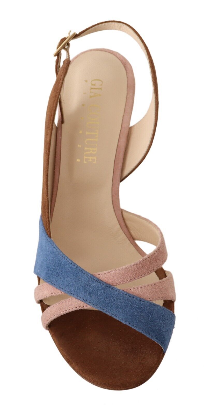 Mehrfarbige Wildleder-Slingback-Sandalen mit Absatz