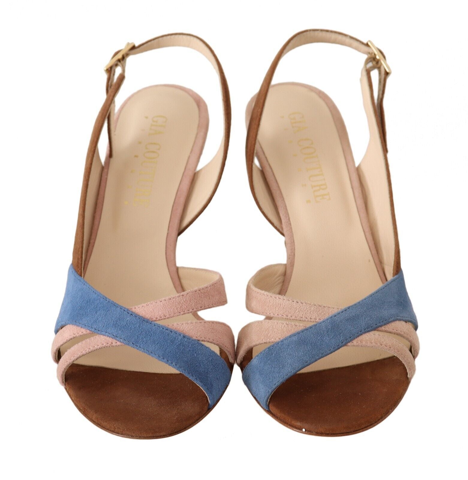 Mehrfarbige Wildleder-Slingback-Sandalen mit Absatz