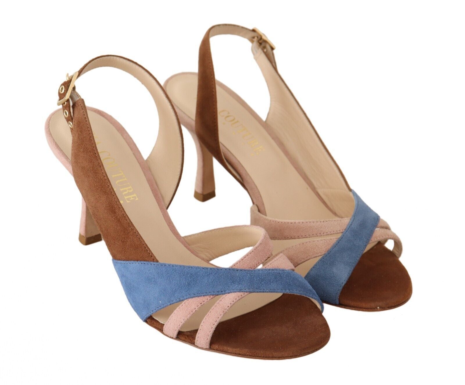Mehrfarbige Wildleder-Slingback-Sandalen mit Absatz