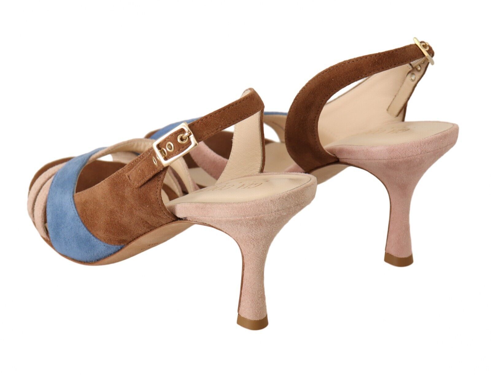 Mehrfarbige Wildleder-Slingback-Sandalen mit Absatz