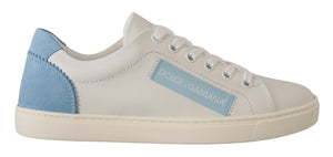 Weiß Blau Leder Low Top Sneakers Schuhe