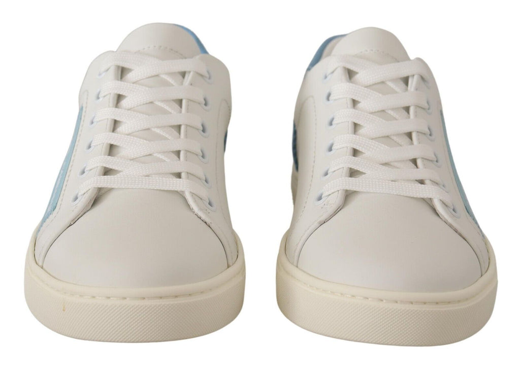 Weiß Blau Leder Low Top Sneakers Schuhe