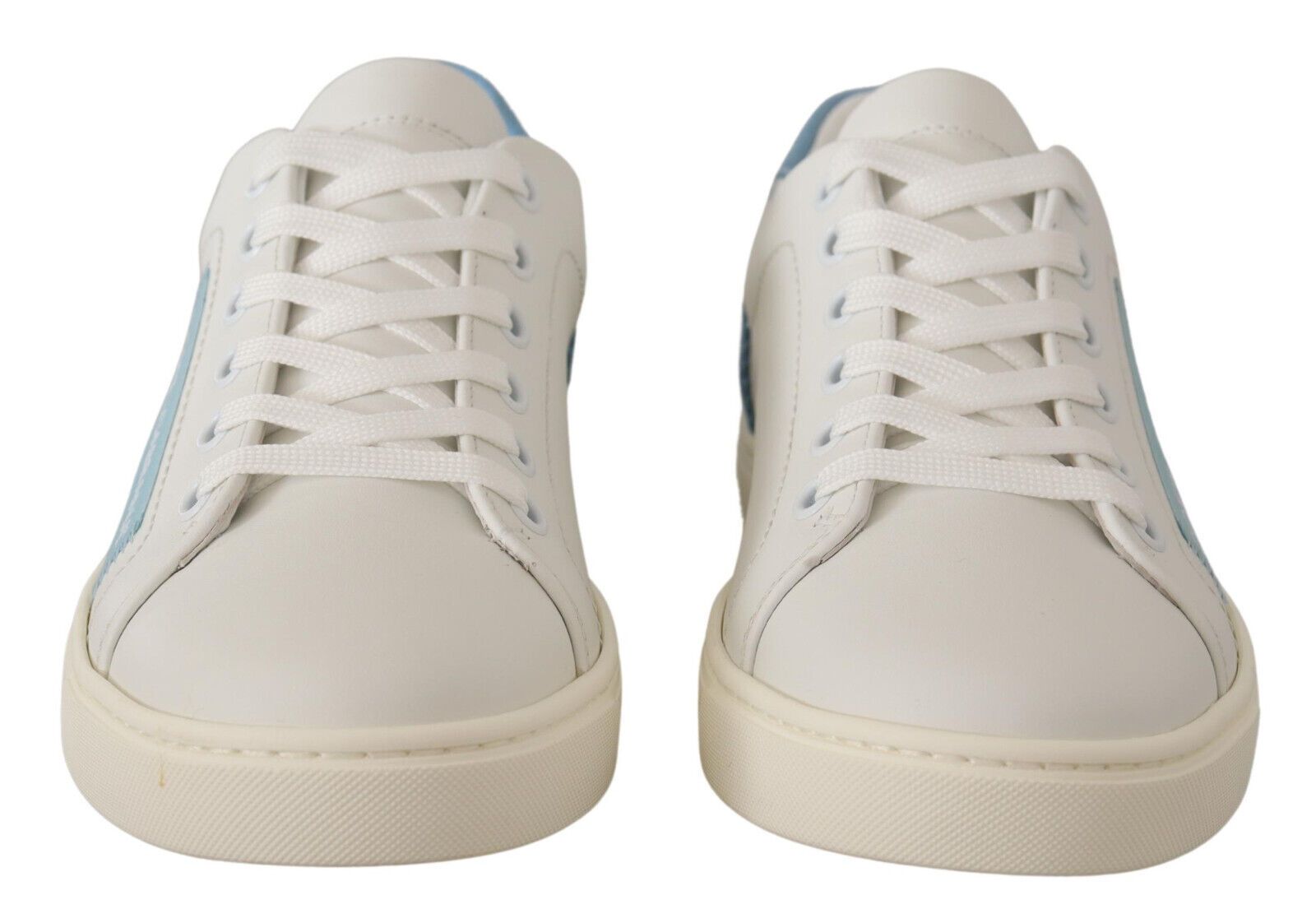 Weiß Blau Leder Low Top Sneakers Schuhe