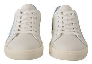 Weiß Blau Leder Low Top Sneakers Schuhe