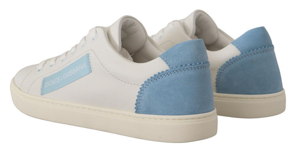 Weiß Blau Leder Low Top Sneakers Schuhe
