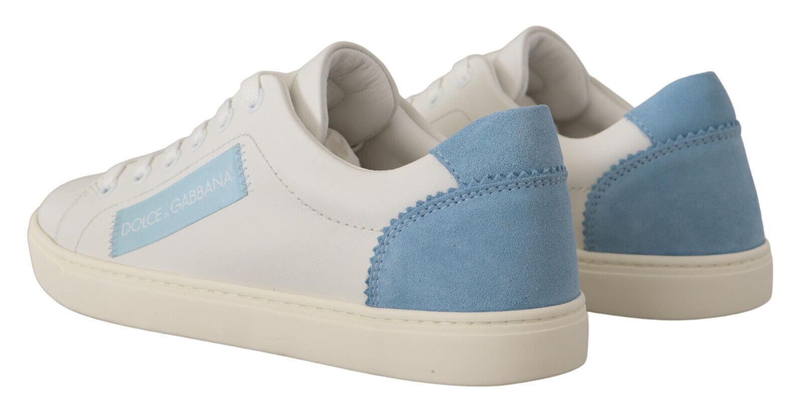 Weiß Blau Leder Low Top Sneakers Schuhe