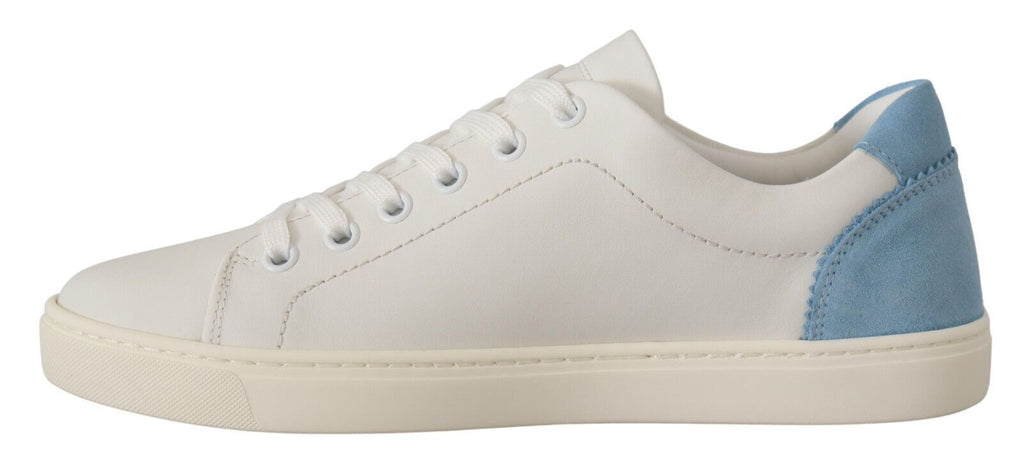 Weiß Blau Leder Low Top Sneakers Schuhe