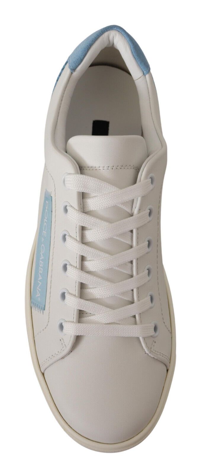Weiß Blau Leder Low Top Sneakers Schuhe
