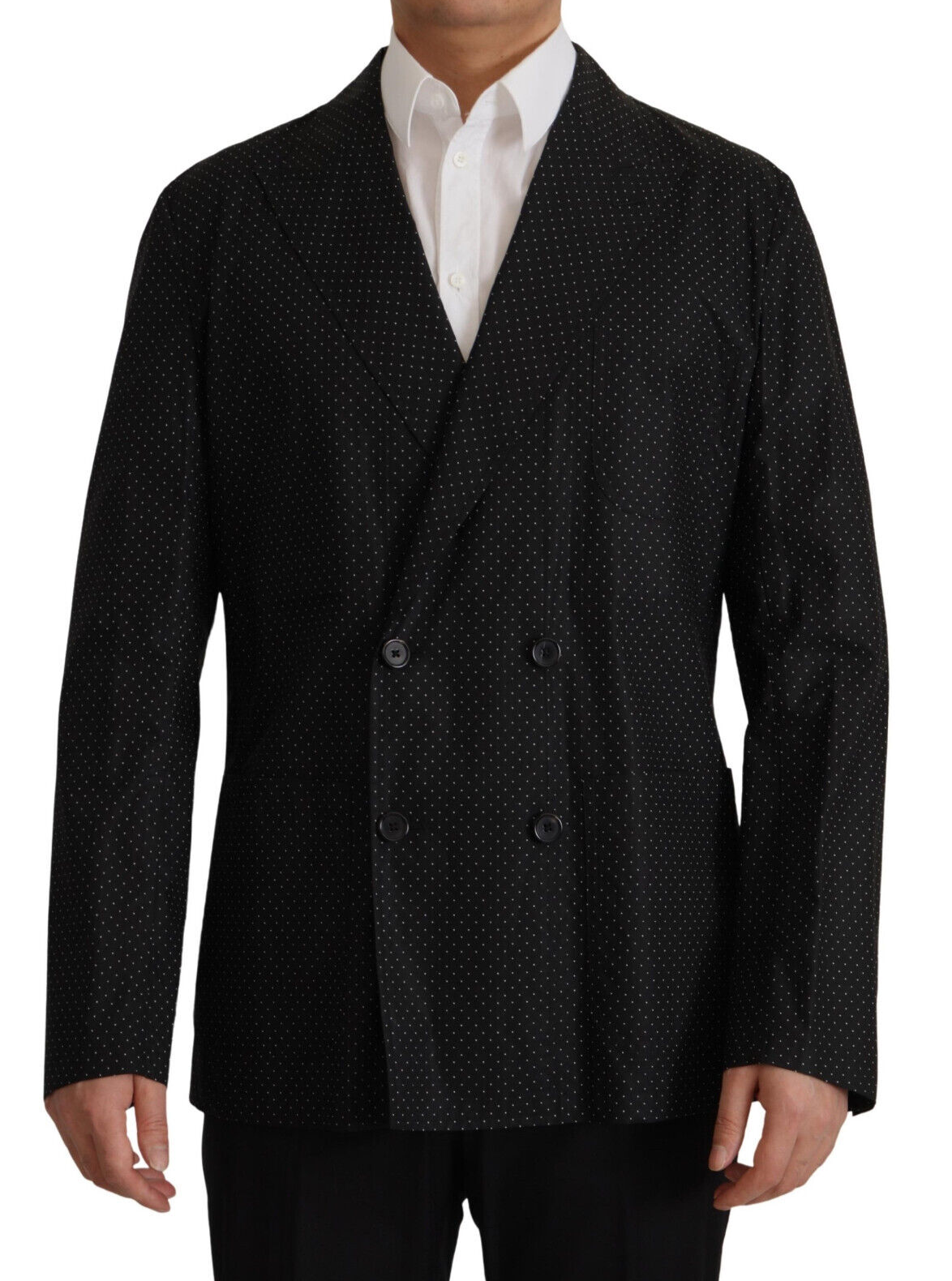 Schwarze Blazerjacke aus Baumwolle mit Polka-Punkten