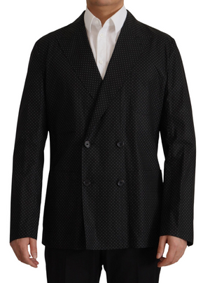 Schwarze Blazerjacke aus Baumwolle mit Polka-Punkten
