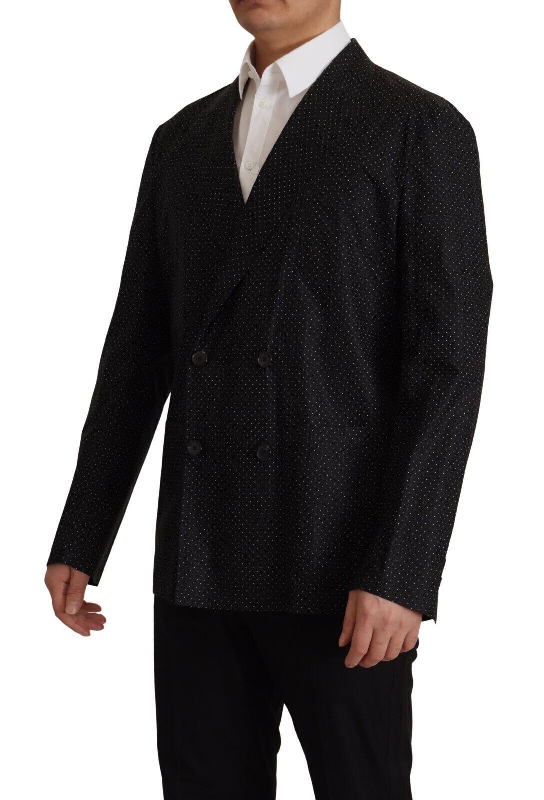 Schwarze Blazerjacke aus Baumwolle mit Polka-Punkten