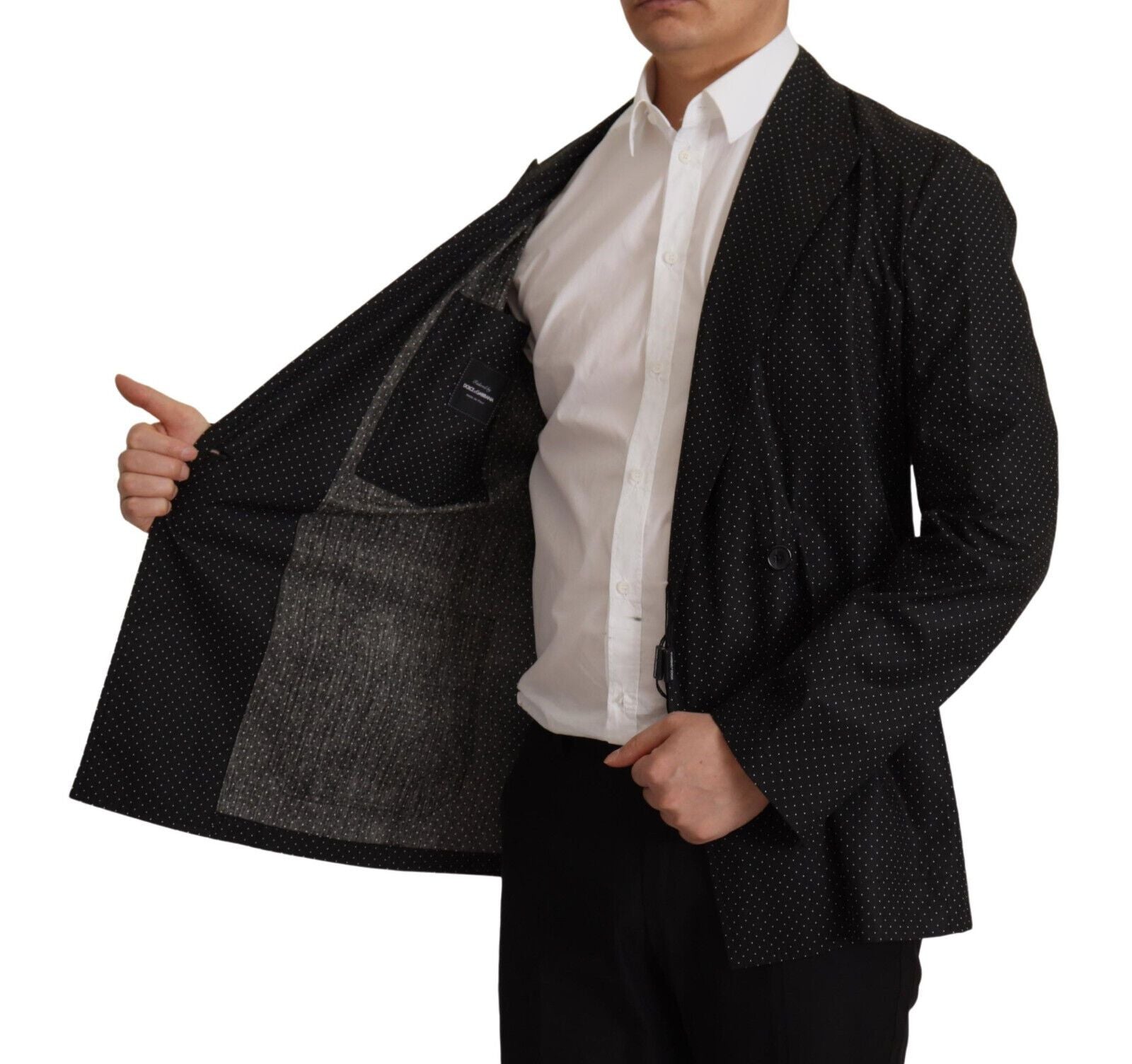 Schwarze Blazerjacke aus Baumwolle mit Polka-Punkten