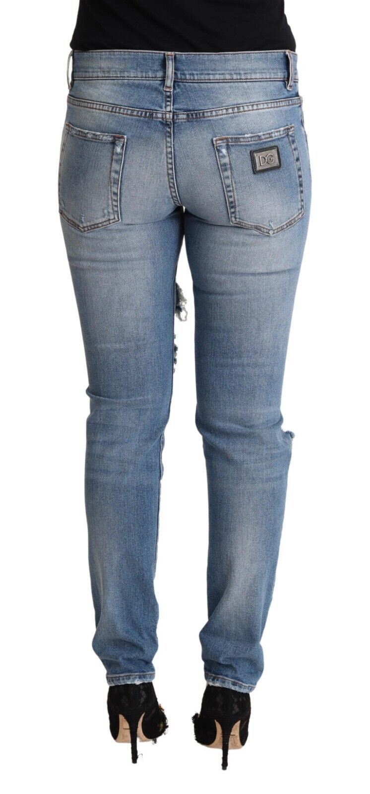 Blaue Skinny Jeans aus Baumwolldenim im Used-Look