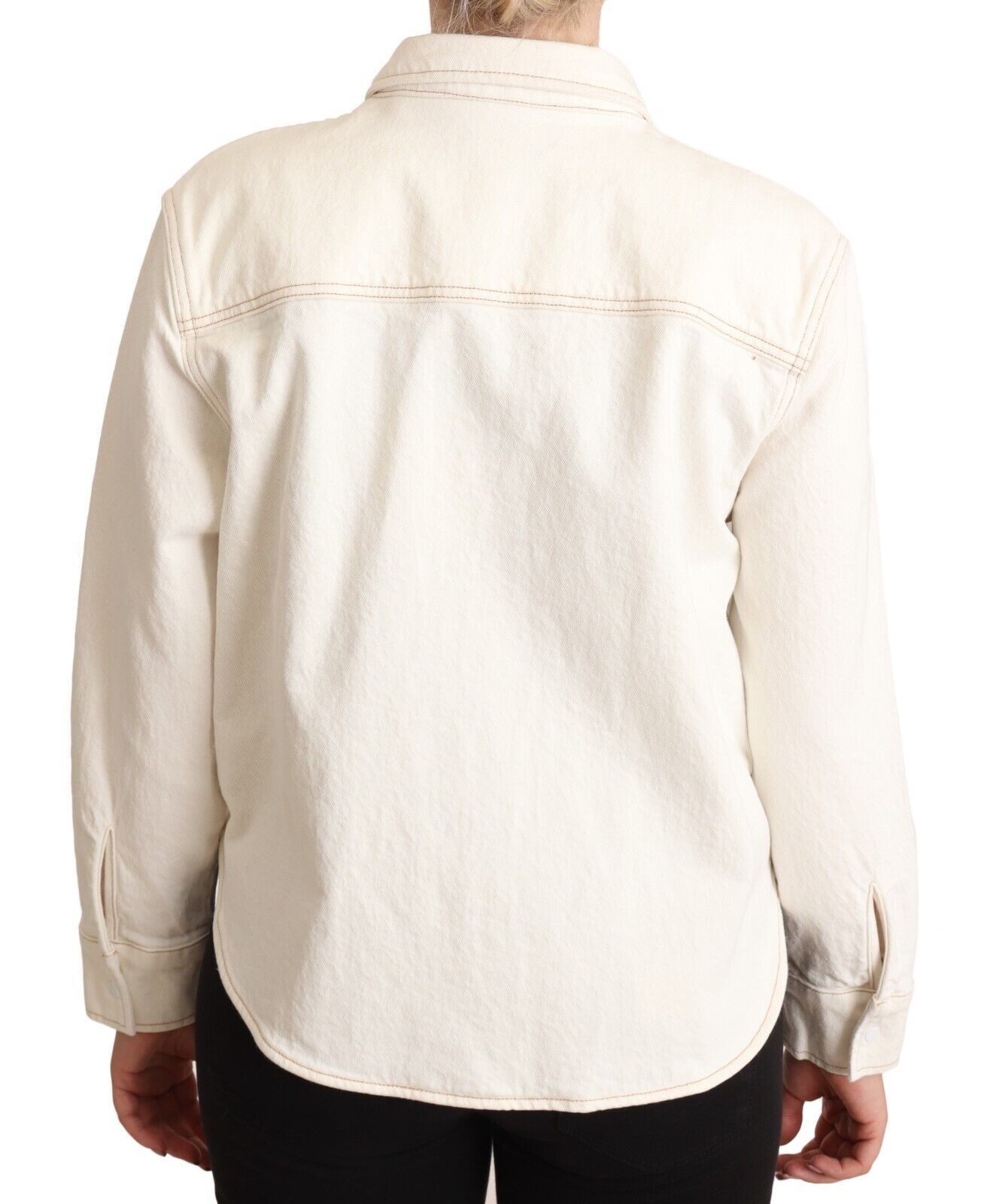 Weißes Poloshirt aus Baumwolle mit Kragen und langen Ärmeln und Knopfleiste