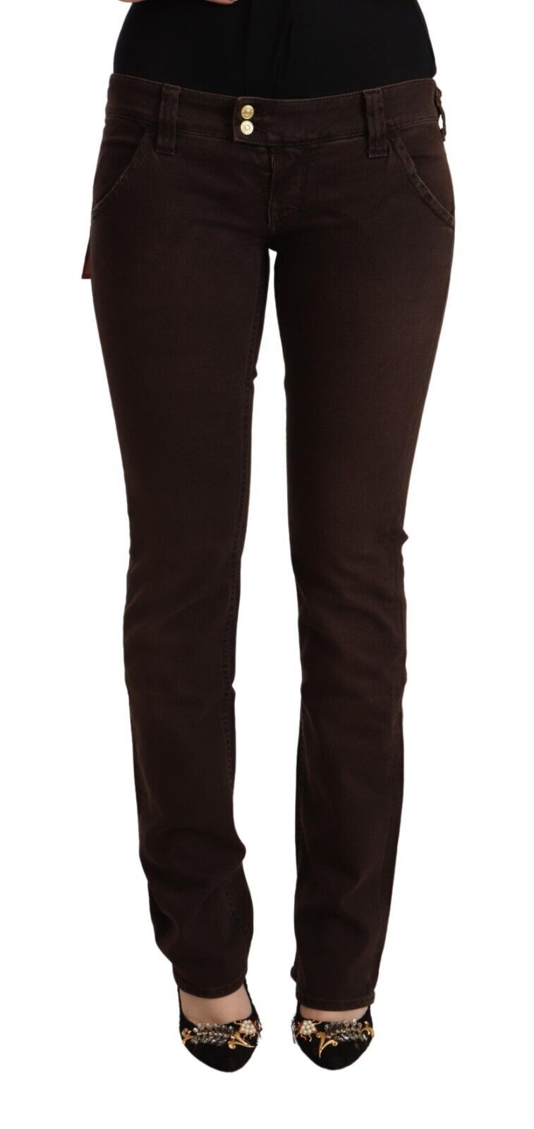 Braune Slim Fit Jeans aus Baumwollstretch mit niedriger Taille