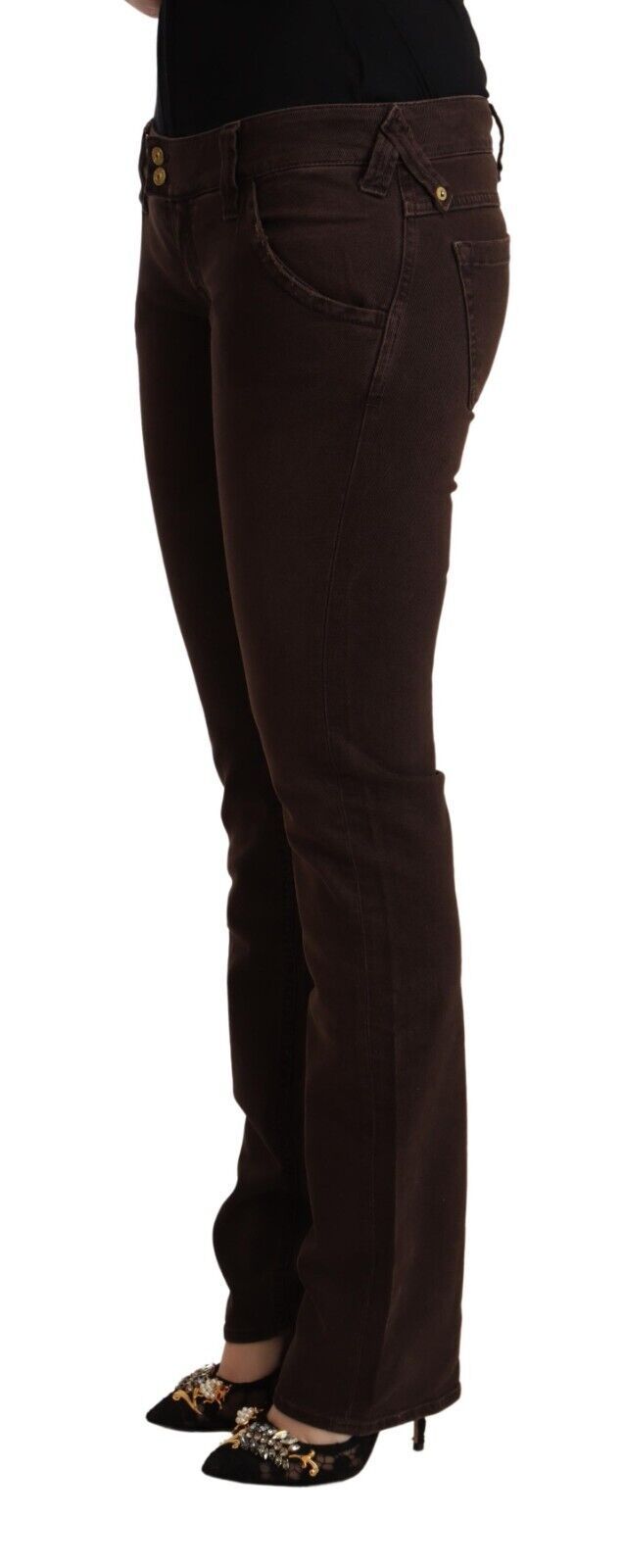 Braune Slim Fit Jeans aus Baumwollstretch mit niedriger Taille