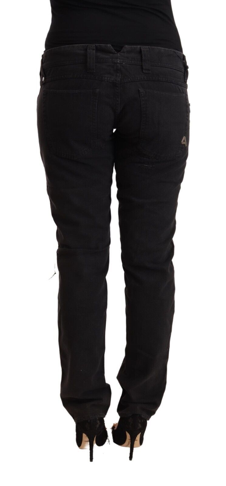 Schwarze, tief sitzende Slim Fit-Jeans aus Baumwolle im Used-Look