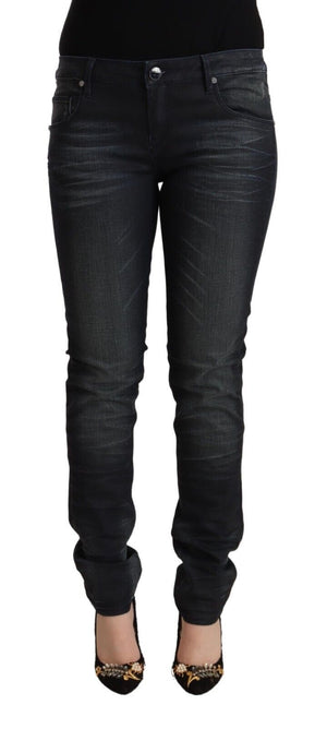 Schwarze Slim Fit Jeans aus gewaschener Baumwolle mit niedriger Taille