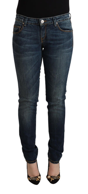 Blaue Slim Fit Jeans aus gewaschener Baumwolle mit niedriger Taille