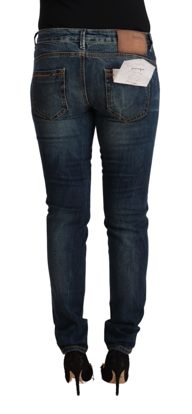 Blaue Slim Fit Jeans aus gewaschener Baumwolle mit niedriger Taille