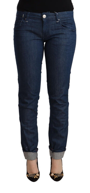 Blaue Skinny-Jeans aus Baumwolle mit niedriger Taille und umgeschlagenem Saum