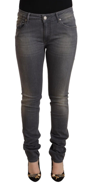 Dunkelgraue Skinny Jeans aus gewaschenem Baumwolldenim