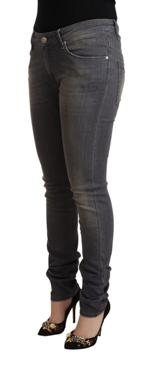 Dunkelgraue Skinny Jeans aus gewaschenem Baumwolldenim
