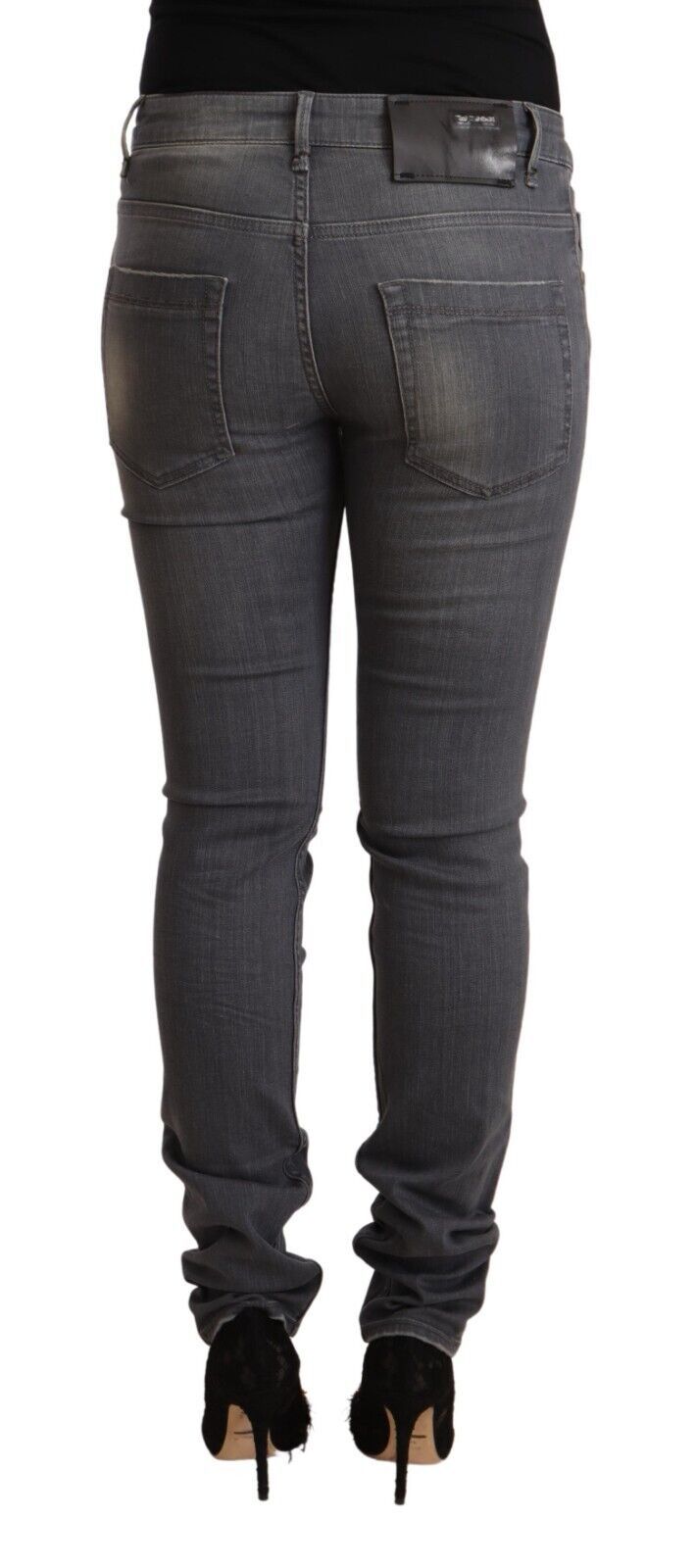 Dunkelgraue Skinny Jeans aus gewaschenem Baumwolldenim