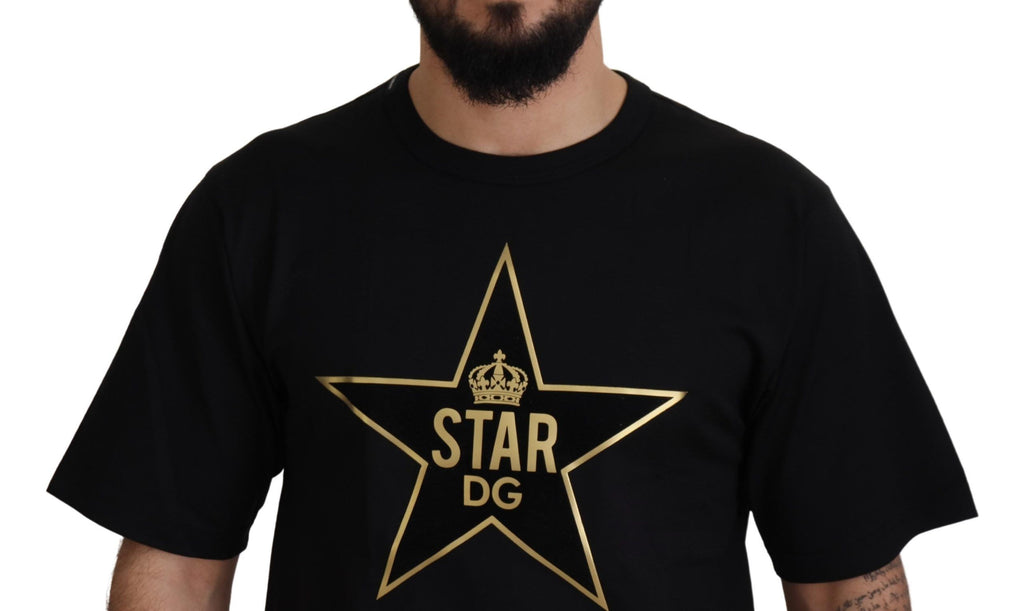 Schwarzes T-Shirt mit Rundhalsausschnitt aus Baumwolle mit Stern und Krone DG