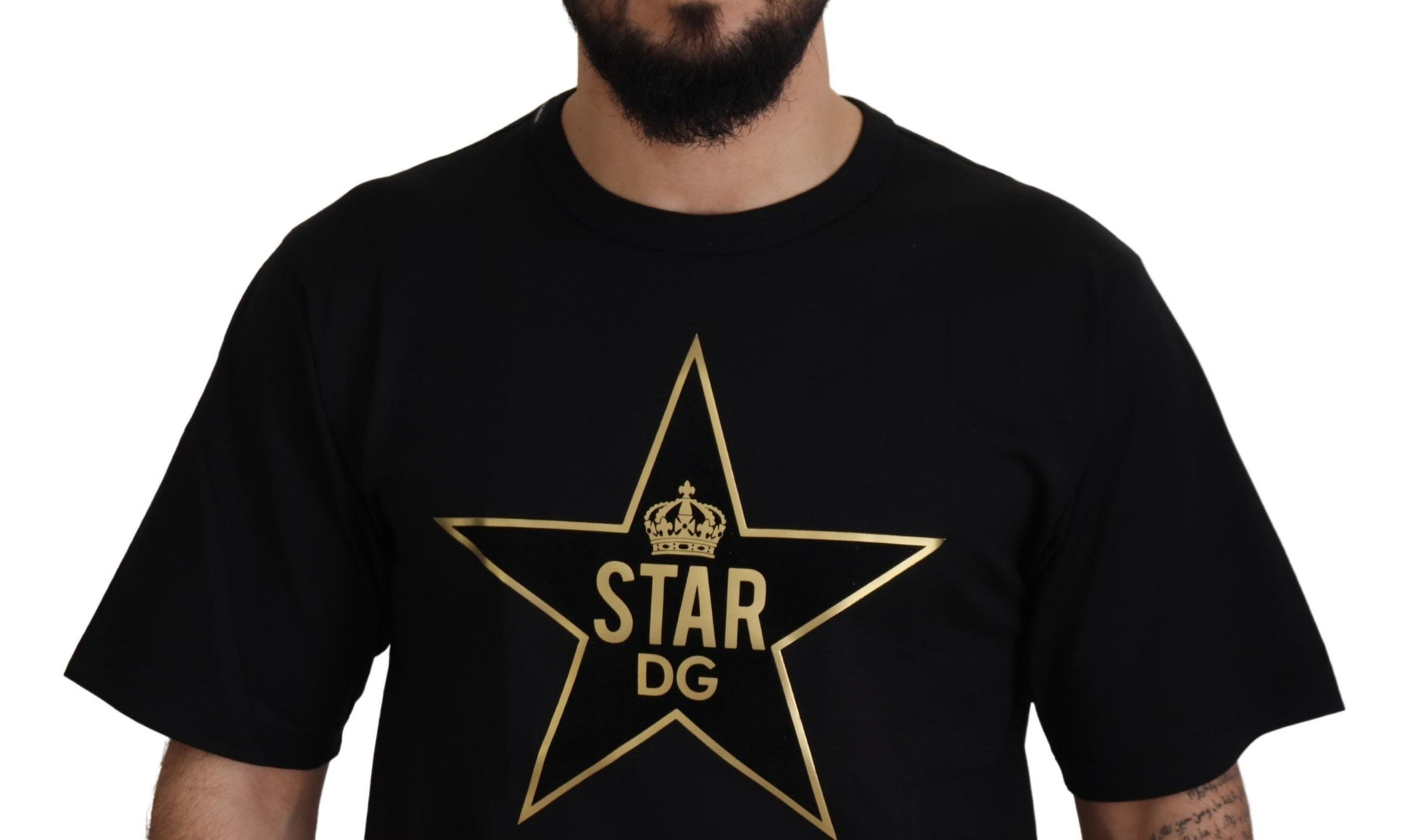 Schwarzes T-Shirt mit Rundhalsausschnitt aus Baumwolle mit Stern und Krone DG