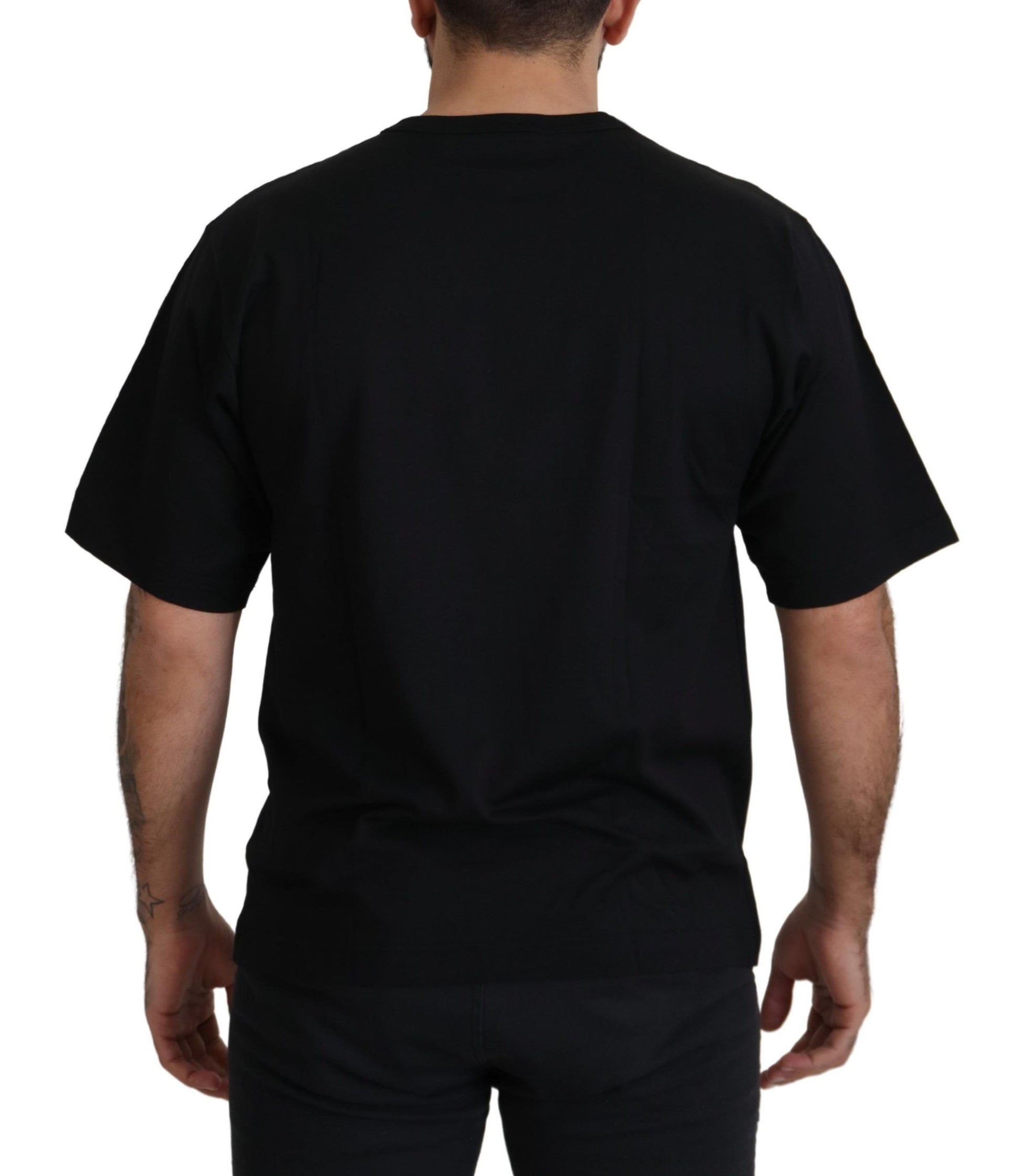 Schwarzes T-Shirt mit Rundhalsausschnitt aus Baumwolle mit Stern und Krone DG