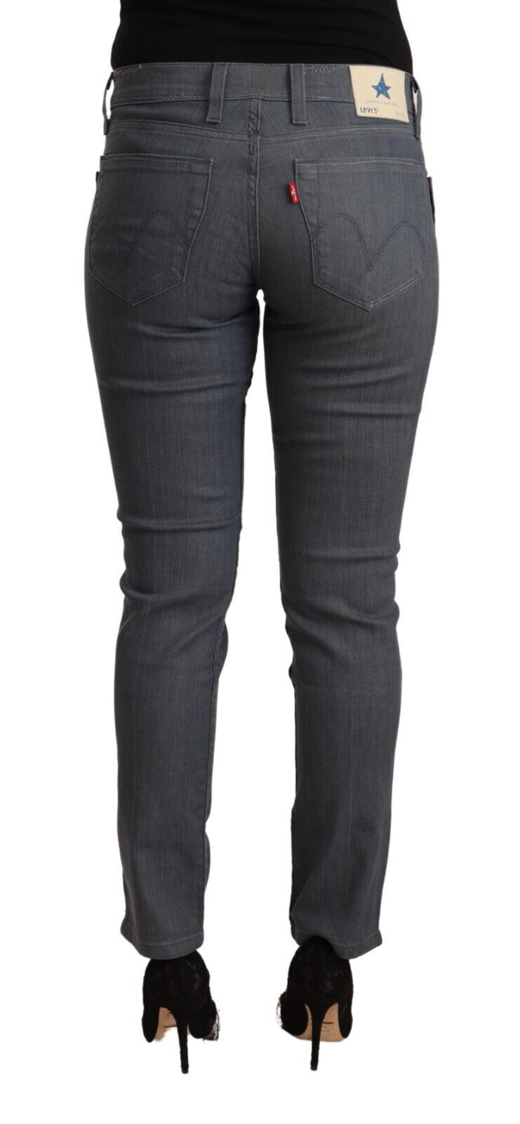 Graue Skinny-Jeans aus Baumwolle mit niedriger Taille