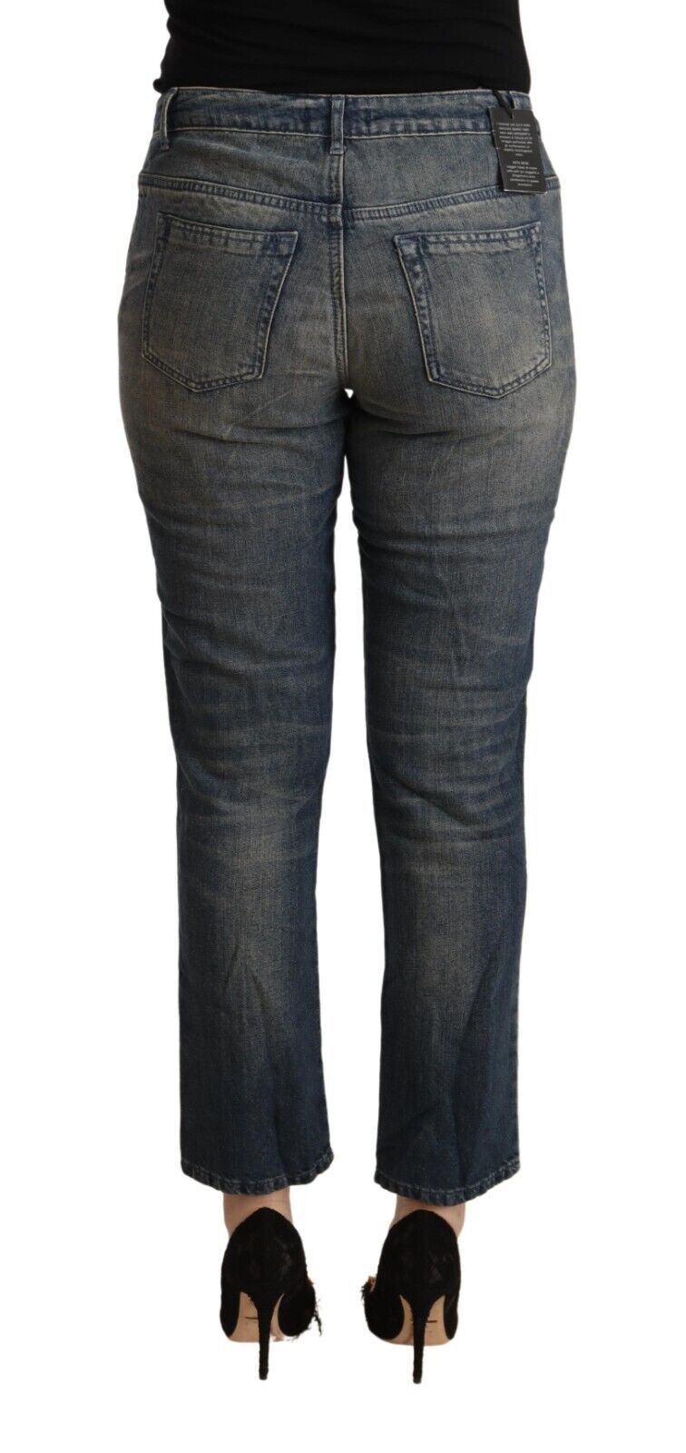 Blaue Capri-Jeans aus gewaschener Baumwolle für Damen