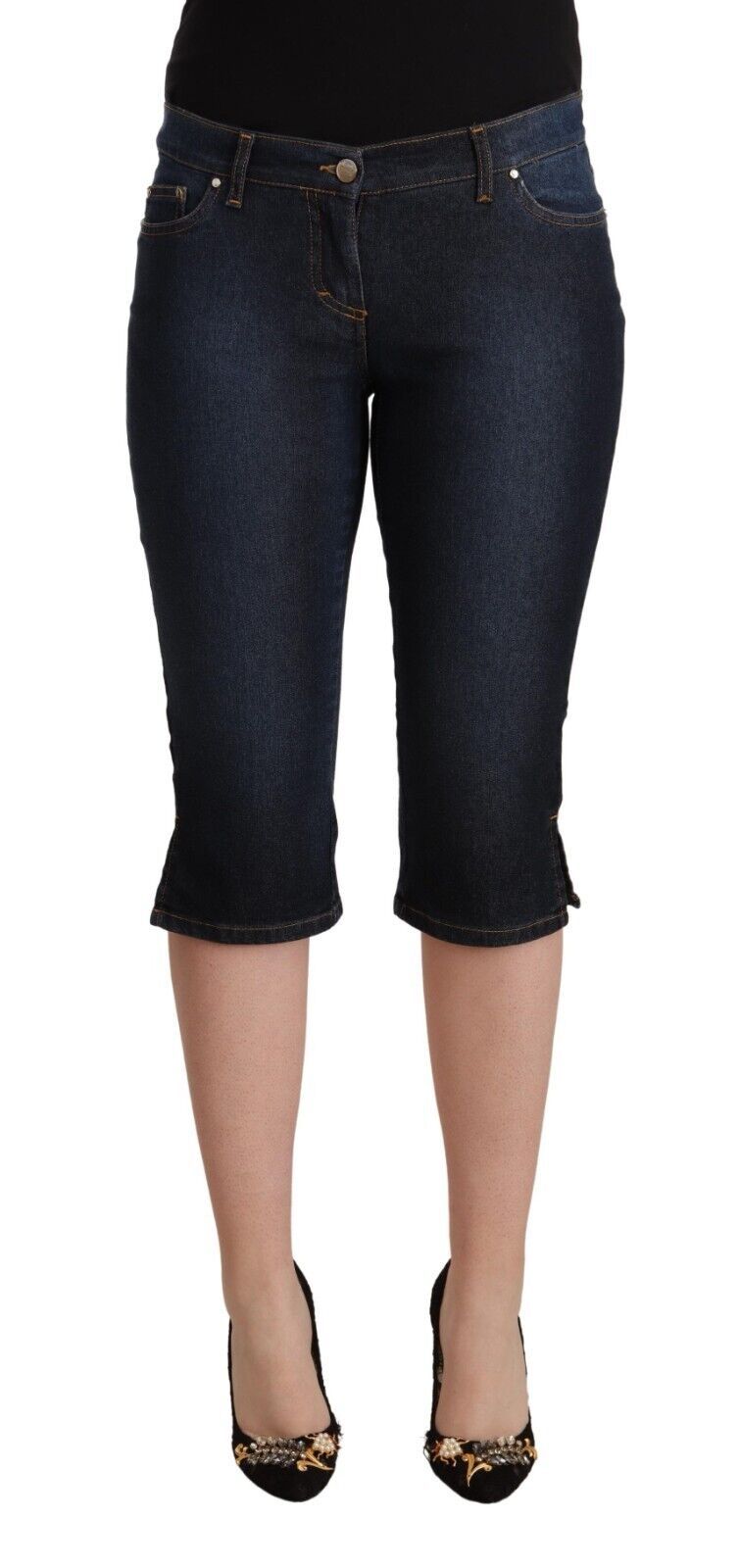 Blaue Capri-Jeans aus Baumwollstretch mit niedriger Taille