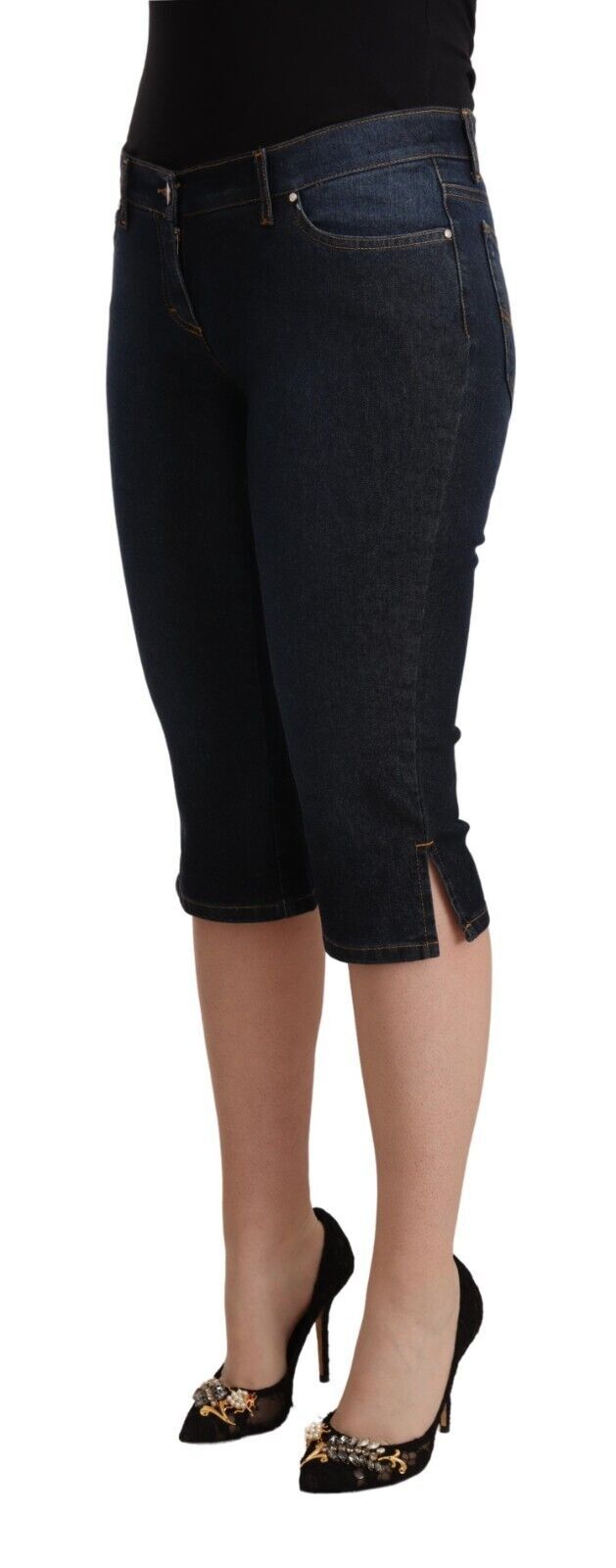 Blaue Capri-Jeans aus Baumwollstretch mit niedriger Taille