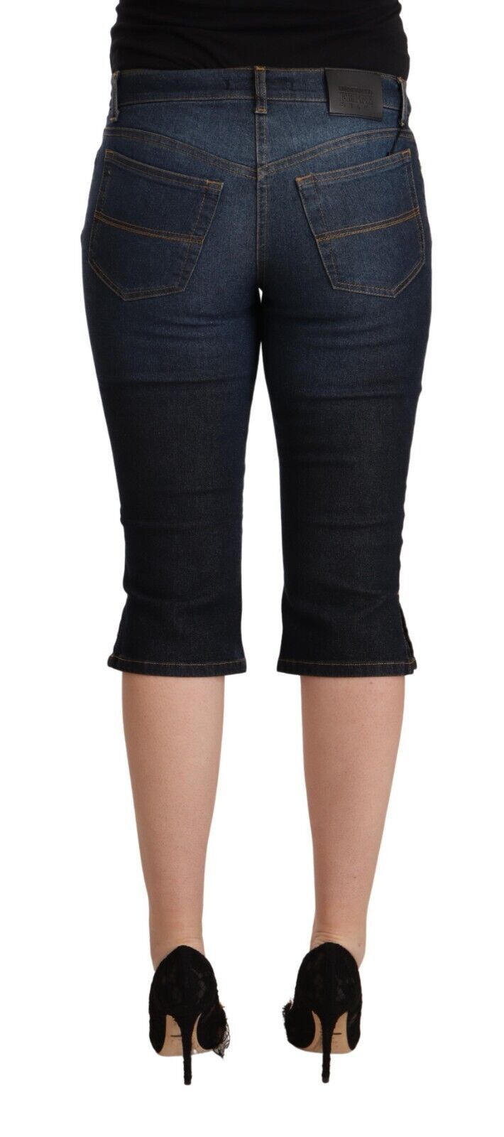 Blaue Capri-Jeans aus Baumwollstretch mit niedriger Taille