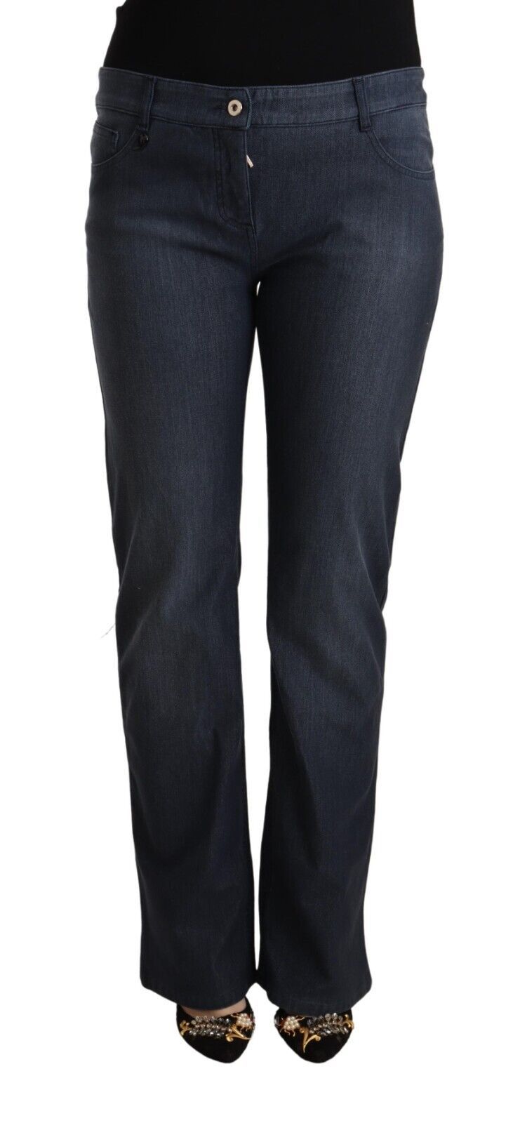 Dunkelblaue Straight-Denim-Jeans aus Baumwolle