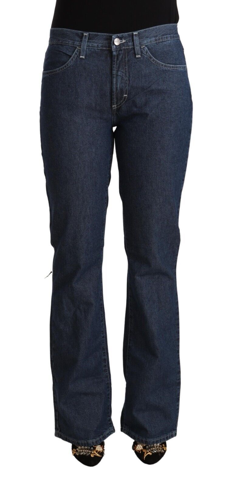 Blaue Schlagjeans aus Baumwolle mit mittlerer Taille