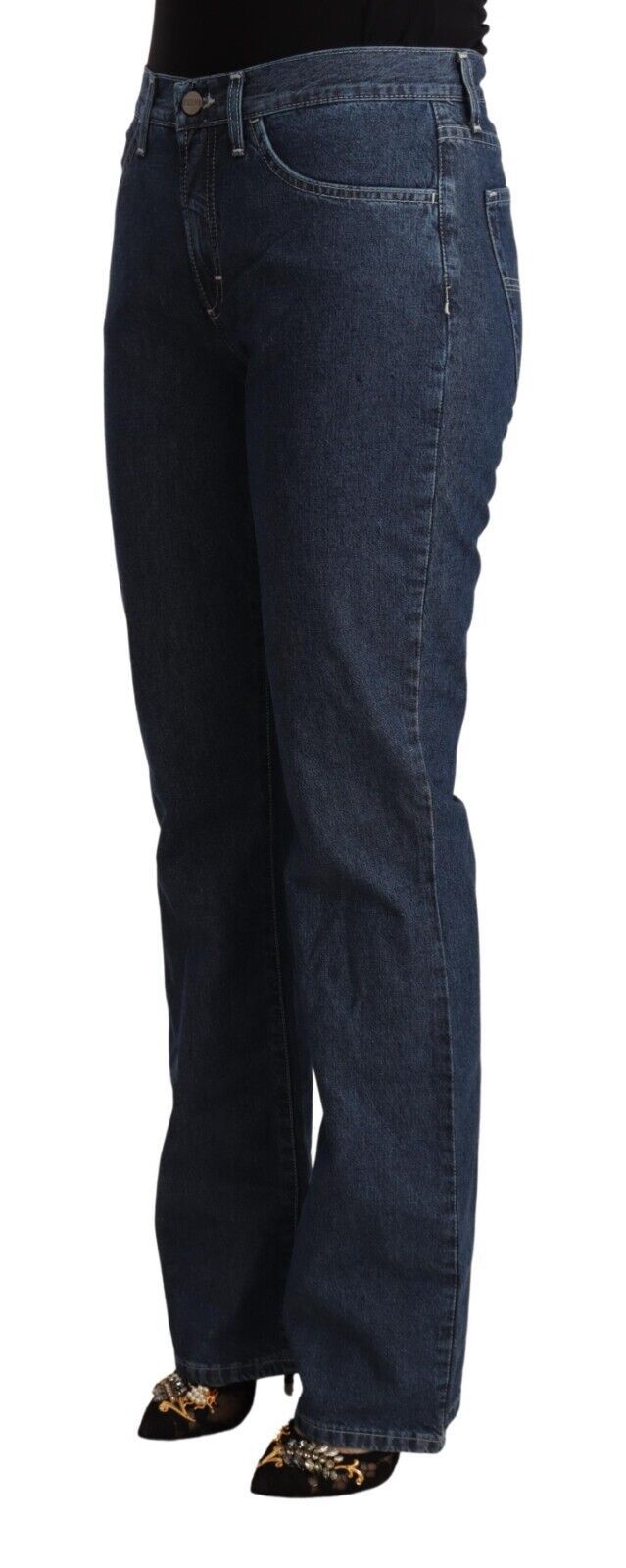 Blaue Schlagjeans aus Baumwolle mit mittlerer Taille
