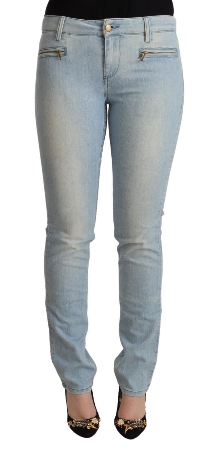 Hellblaue Slim Fit-Jeans aus Baumwolle mit mittlerer Taille
