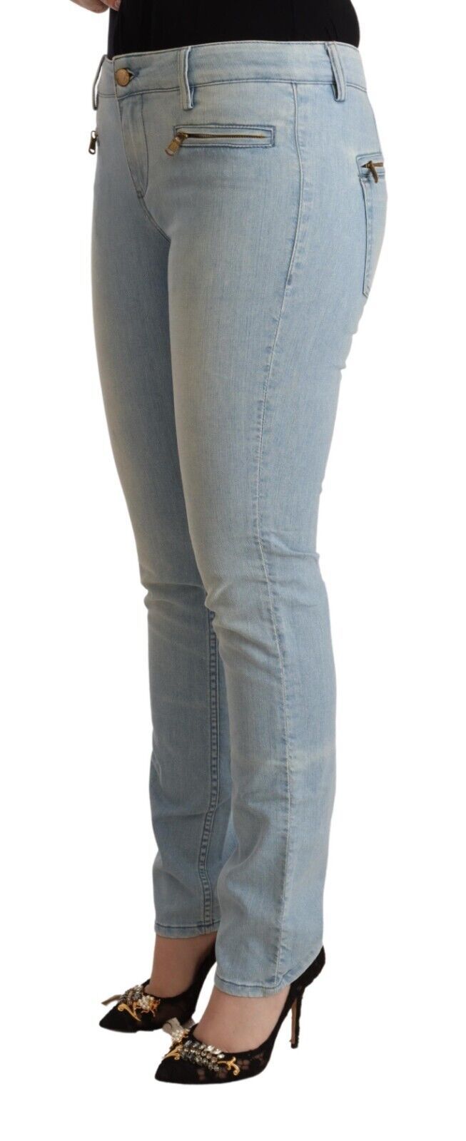 Hellblaue Slim Fit-Jeans aus Baumwolle mit mittlerer Taille