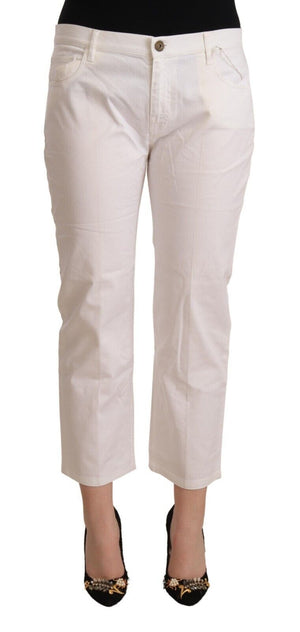 White Cotton Mid Waist Cropped Denim Jeans