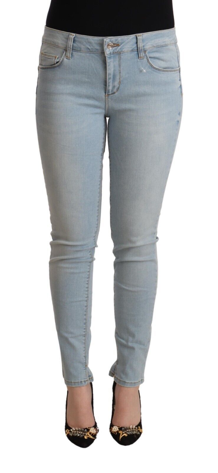 Hellblaue Slim Fit-Jeans aus Baumwolle mit mittlerer Taille