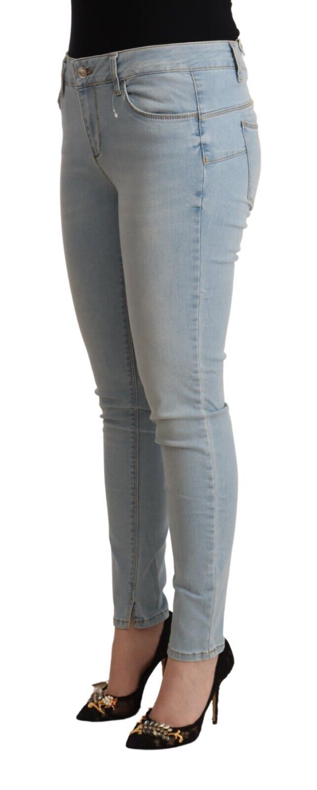 Hellblaue Slim Fit-Jeans aus Baumwolle mit mittlerer Taille