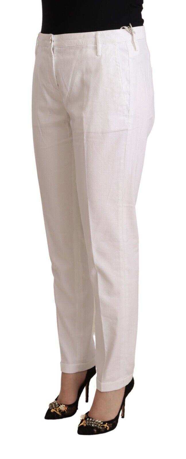 Weiße konische Birgitte-Hose mit mittlerer Taille